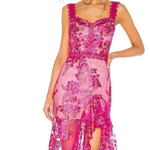 Elegant Pink Floral Lace Midi Dress